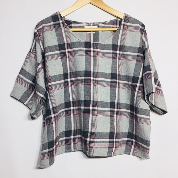 TNA plaid boxy waist length top